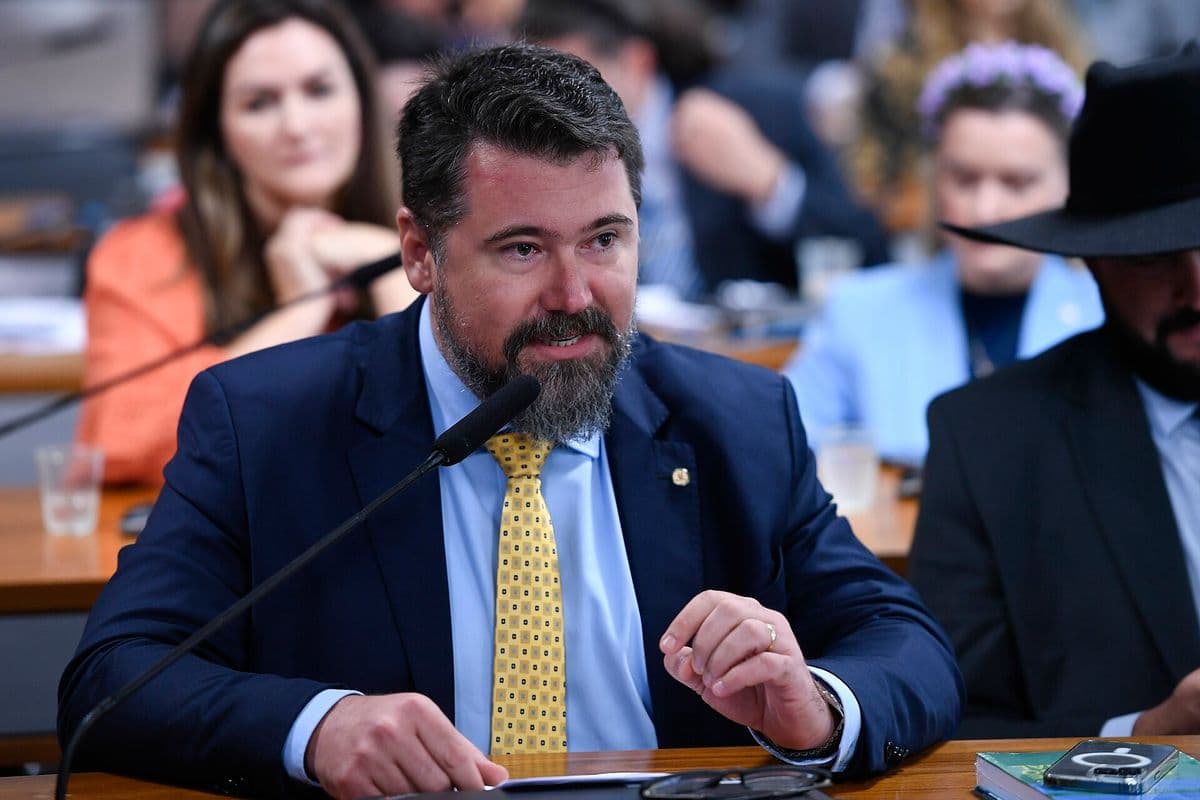 Marcos Pollon fala ao microfone em audiência na Comissão de Constituição e Justiça do Senado